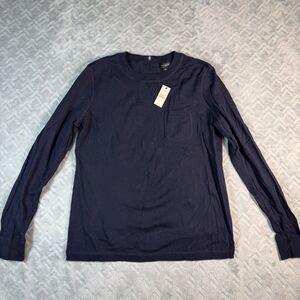 Talbots Light Sweater Blouse Women’s Small Navy Blue Long Sleeve Knit Top Pocket